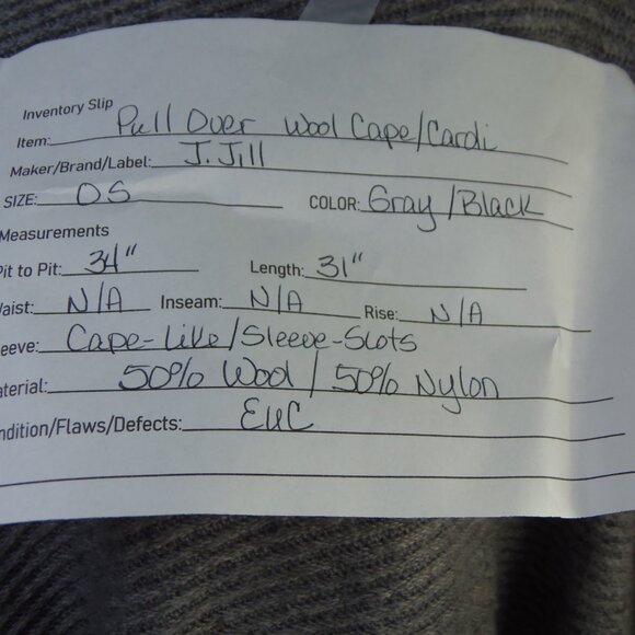 J. Jill Elegant Gray w/Black Poncho Wool Blend Sz. OS and POCKETS - Picture 2 of 10